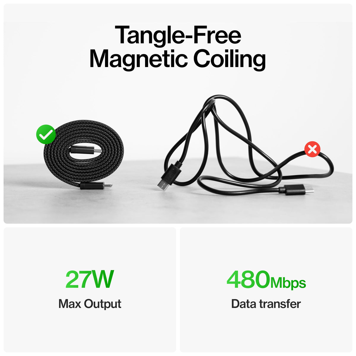 MagStack® Slim | Tangle-Free Magnetic Nylon | Charge & Data Cable