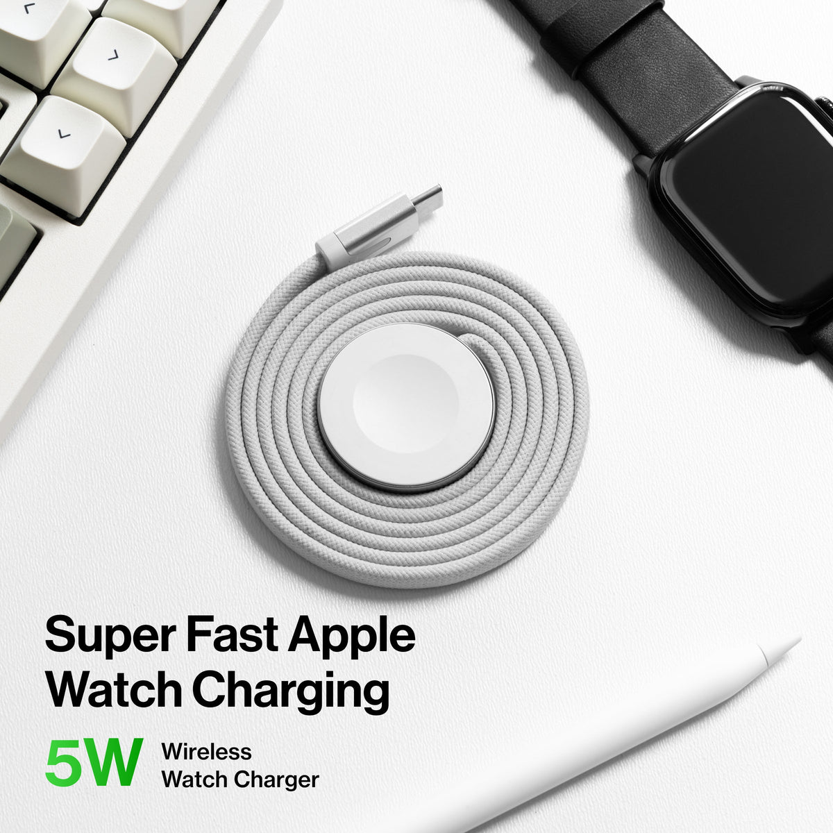 MagStack® Slim For Apple Watch | USB-C Apple Watch Cable | Tangle-Free Magnetic Nylon | 3ft